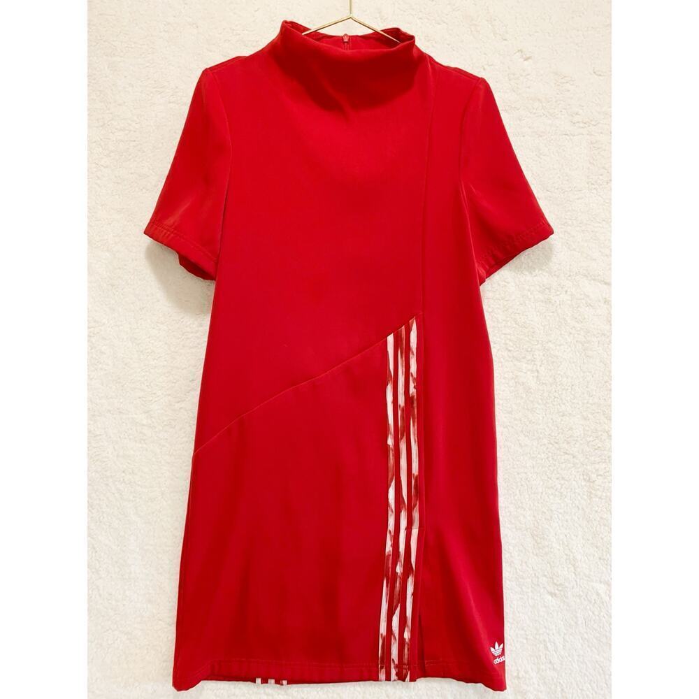 Adidas x Danielle Cathari Red Dress Size Medium Sporty Active 90s Mock Neck 129